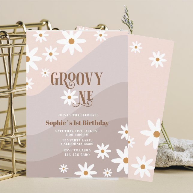 Invitación Acuarela moderna Daisy Groovy cumpleaños del bebé (Subido por el creador)
