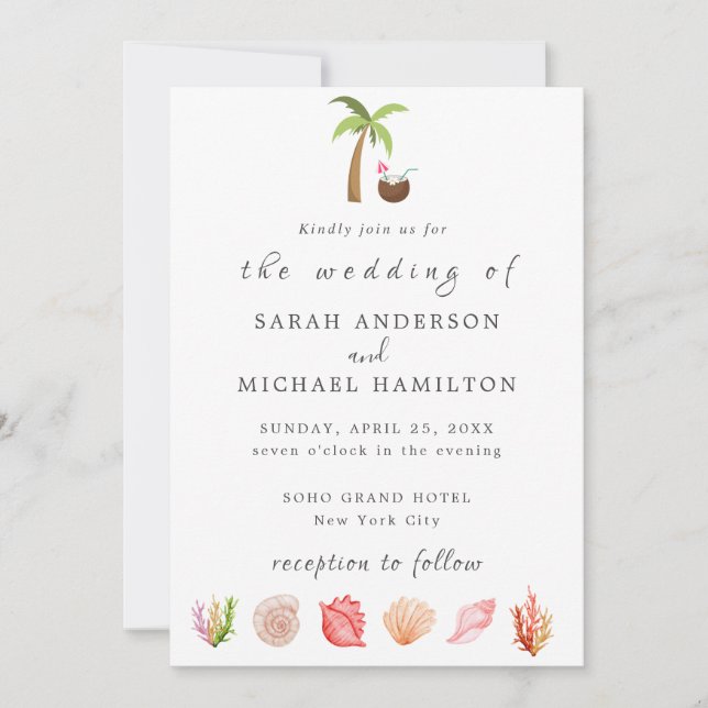 Invitación Acuarela moderna de playa de verano (Anverso)