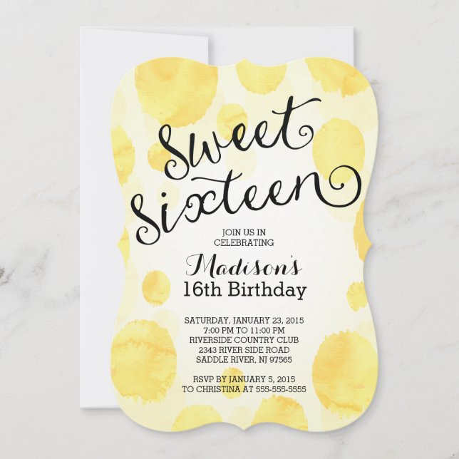 Invitación Acuarela moderna Dulce Dieciséis cumpleaños (Anverso)