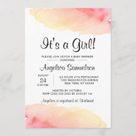 Invitación Acuarela Moderna ¡Es Un CHICA!Baby Shower rosado