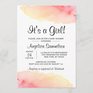 Invitación Acuarela Moderna ¡Es Un CHICA!Baby Shower rosado