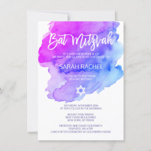 Invitación Acuarela moderna Estrella azul púrpura MITZVAH