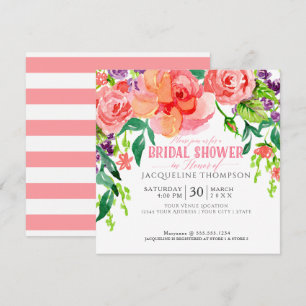Invitación Acuarela moderna Floral Coral Roses rosados Lavand