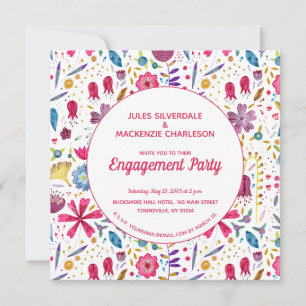 Invitación Acuarela moderna Floral Púrpura Rosa