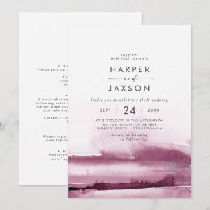 Invitación Acuarela moderna   Frente rojo y Boda posterior