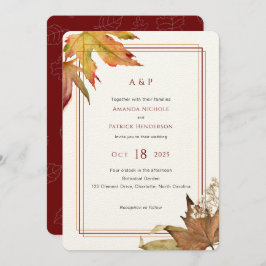 Invitación Acuarela moderna Hojas de otoño, boda en el jardín