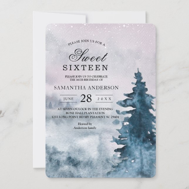 Invitación Acuarela moderna Inv. naturaleza del árbol de navi (Anverso)