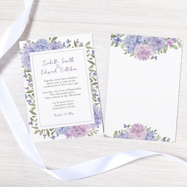 Invitación Acuarela moderna Lilac Blue Hydrangeas Boda (Subido por el creador)
