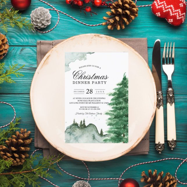Invitación Acuarela moderna Naturaleza invernal Árboles verde (Subido por el creador)