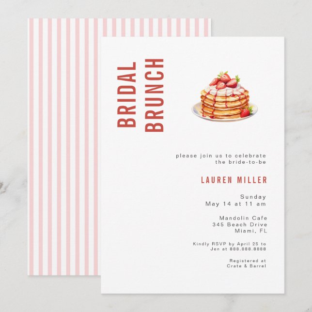 Invitación Acuarela moderna Pancakes Bridal Brunch Shower (Anverso / Reverso)