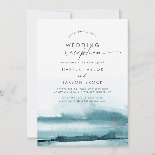 Invitación Acuarela moderna | Recepción de bodas Verde azulad (Anverso)