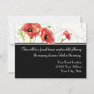 Invitación Acuarela moderna Rojo Poppy Poppies Swirls Negro