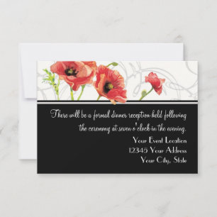 Invitación Acuarela moderna Rojo Poppy Poppies Swirls Negro