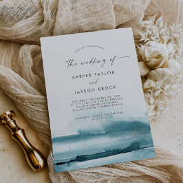 Invitación Acuarela moderna | Verde azulado El Boda De