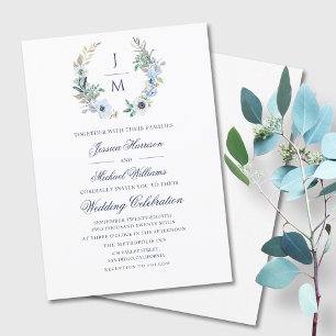 Invitación Acuarela Monograma Boda de guirnaldas florales
