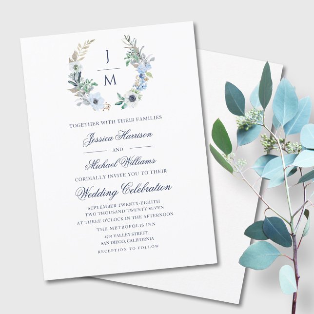 Invitación Acuarela Monograma Boda de guirnaldas florales (Subido por el creador)