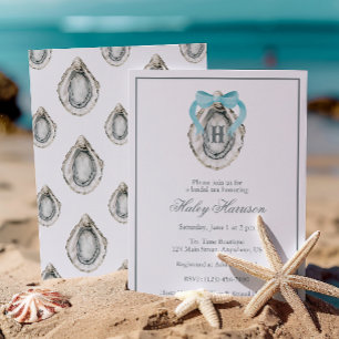 Invitación Acuarela Monograma Ostrador Costero