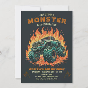 Invitación Acuarela Monster Camión Niño Cumpleaños