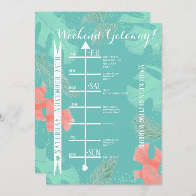 Invitación Acuarela Monstera Bachelorette Getaway (Anverso / Reverso)