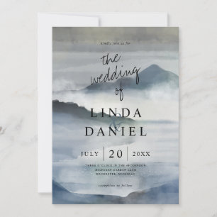 Invitación Acuarela Montañas macizas azul índigo boda