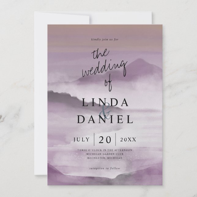 Invitación Acuarela Montañas polvorientas boda rosa (Anverso)