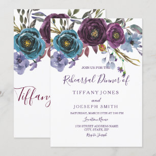 Invitación Acuarela morada floral elegante cena de ensayo
