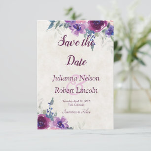 Invitación Acuarela morada y malva floral save the date 