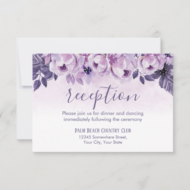 Invitación Acuarela Morado Acogida de Boda Floral (Anverso)