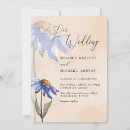Invitación Acuarela Morado Azul marrón Boda Rústico