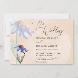 Invitación Acuarela Morado Daisy Rústico Boda Peach