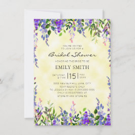 Invitación Acuarela Morado Floral Amarilla Ducha de Novias