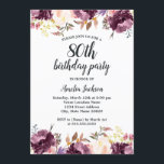 Invitación Acuarela Morado Floral Bloom 80 cumpleaños<br><div class="desc">Más invitaciones de cumpleaños florales en la Pequeña Tienda Bayleigh!</div>