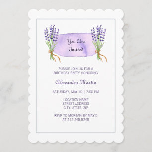 Invitación Acuarela Morado Flores de Lavanda Francesa Anivers