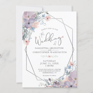 Invitación Acuarela Morado Lilac Floral Geométrica