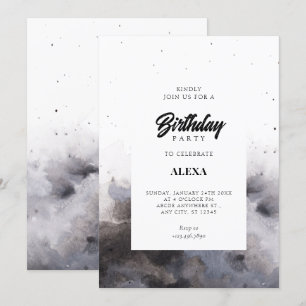 Invitación Acuarela Naranja gris negra cumpleaños