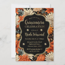 Acuarela Naranja Marrón Hojas de Otoño Quinceañera