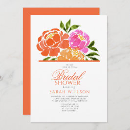 Invitación Acuarela Naranja rosa caliente Ducha de novia flor