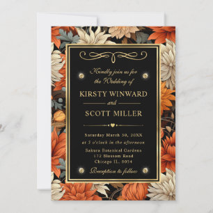 Invitación Acuarela Naranjo Marrón Hojas de Otoño Boda