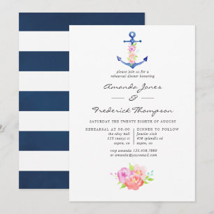 Invitación Acuarela Náutica Temática Floral Ensayo Cena