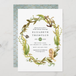 Invitación Acuarela Nautical Seaweid Mermaid Bridal Shower