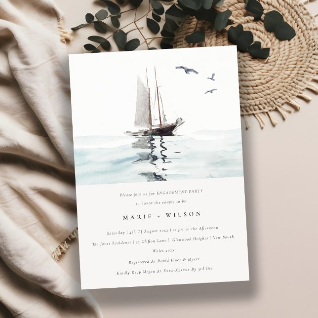 Invitación Acuarela Nautical Yacht Sea Engagement (Subido por el creador)