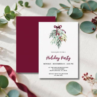 Invitación Acuarela Navidad Borgoña Verdor