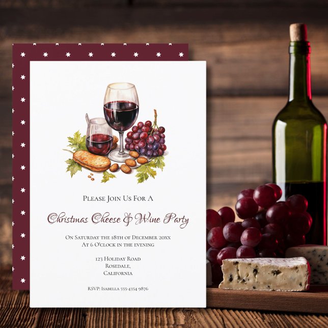 Invitación Acuarela navidad Fiesta de queso y vino (Subido por el creador)