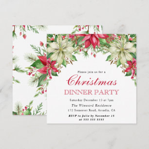 Invitación Acuarela Navidad Poinsettia Roja y Blanca de Invie