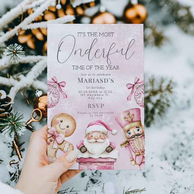 Invitación acuarela Navidades rosados cumpleaños Santa (Subido por el creador)