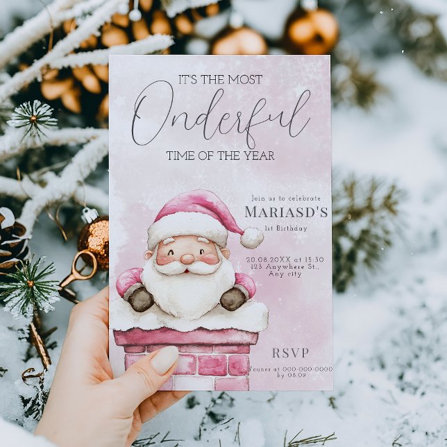 Invitación acuarela Navidades rosados cumpleaños Santa (Subido por el creador)