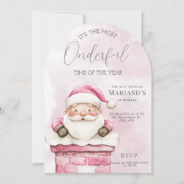 Invitación acuarela Navidades rosados cumpleaños Santa