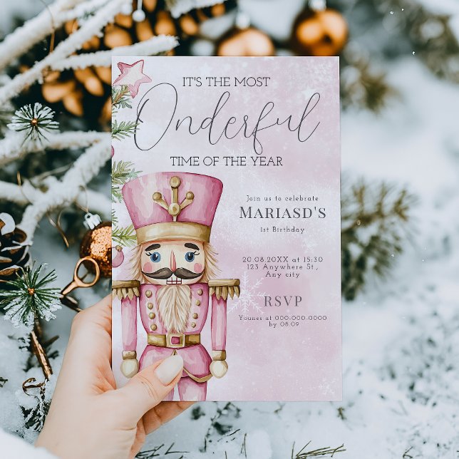 Invitación acuarela Navidades rosados Nutcracker primer cumpl (Subido por el creador)