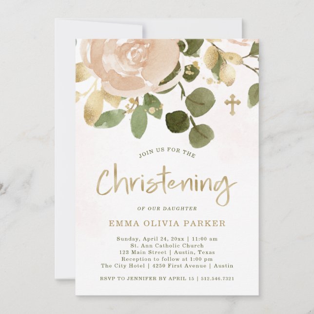 Invitación Acuarela neutra y floral dorada| Cristalización (Anverso)