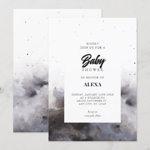 Invitación Acuarela Niebla gris negra ducha bebé